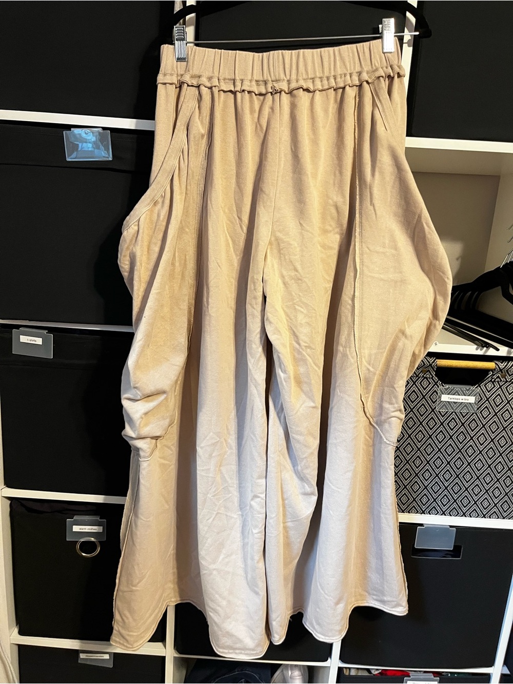 Beige Wide Leg Pocket Pants